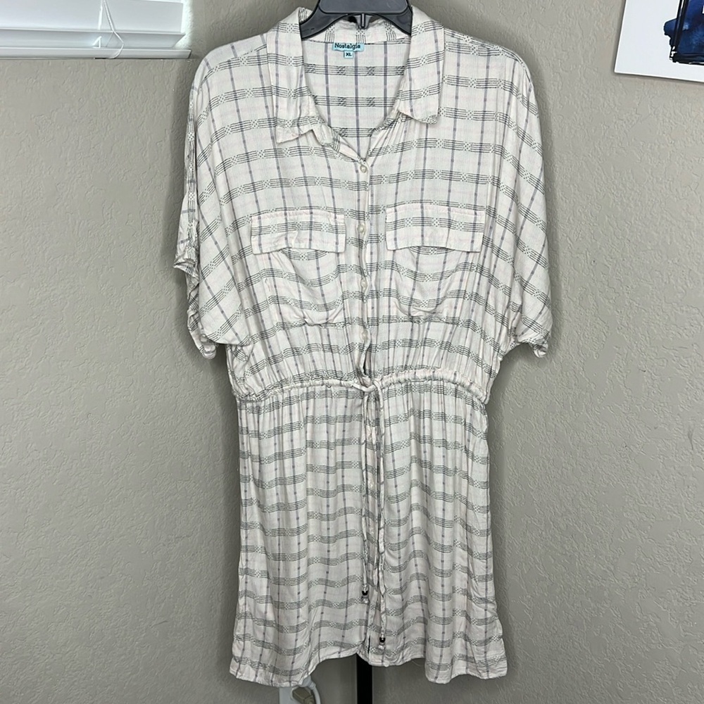 539 - Nostalgia from Nordstrom NWOT Off-White w Black/Pink Stripes Dress Size XL